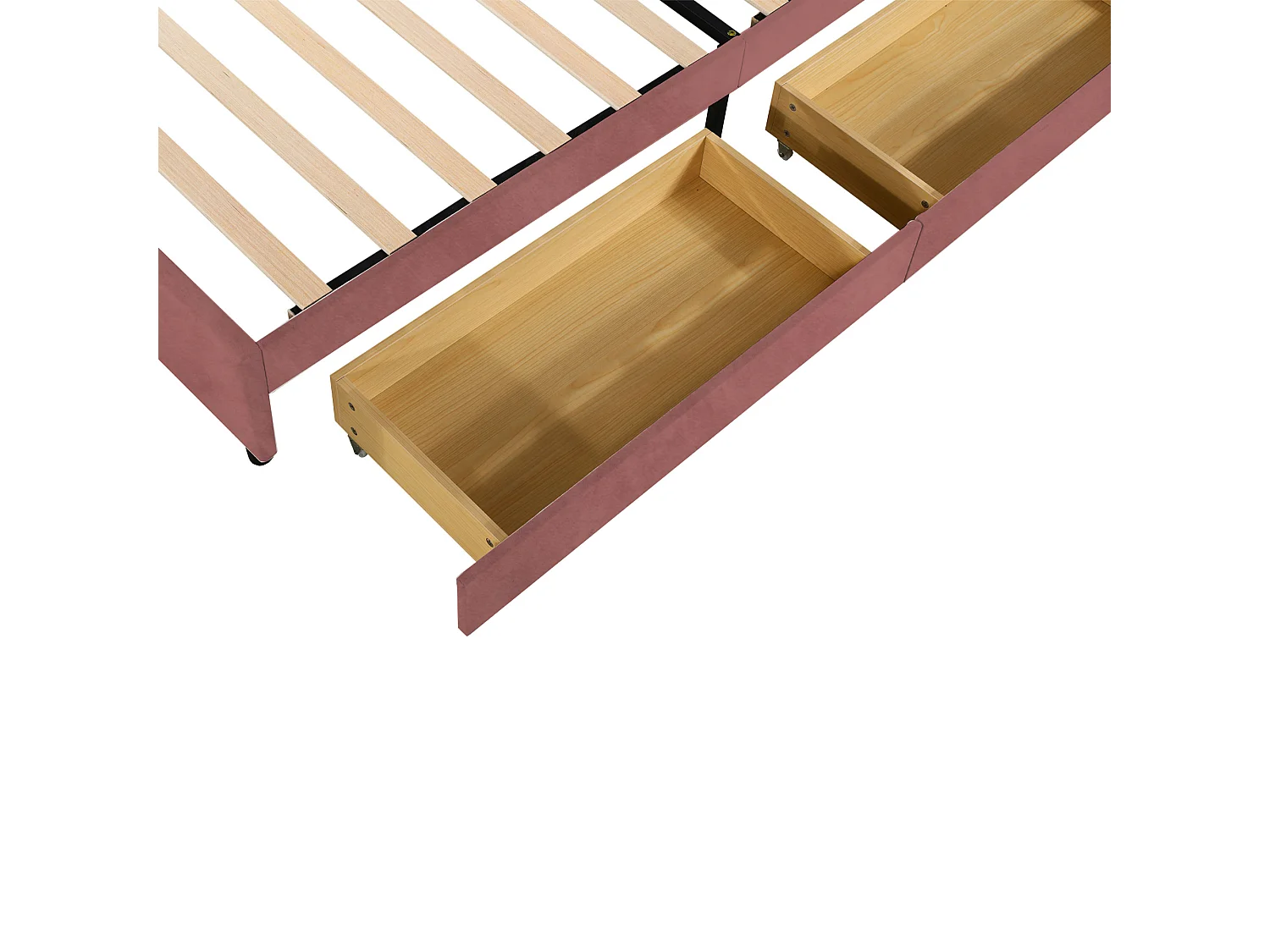 Fluweel gestoffeerd eenpersoonsbed met 2 lades - 90x200cm - bloemvormig hoofdeinde - met lattenbodem - Rood