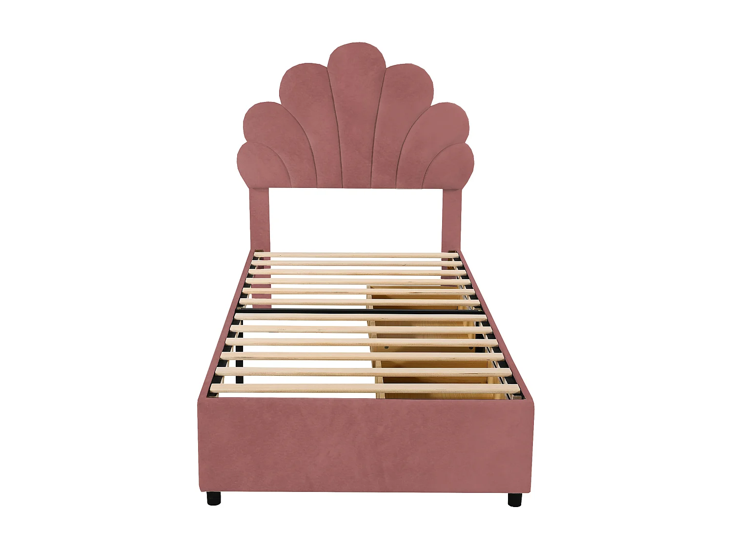 Samtgepolstertes Einzelbett mit 2 Schubladen – 90 x 200 cm – blumenförmiges Kopfteil – mit Lattenrost – Rot