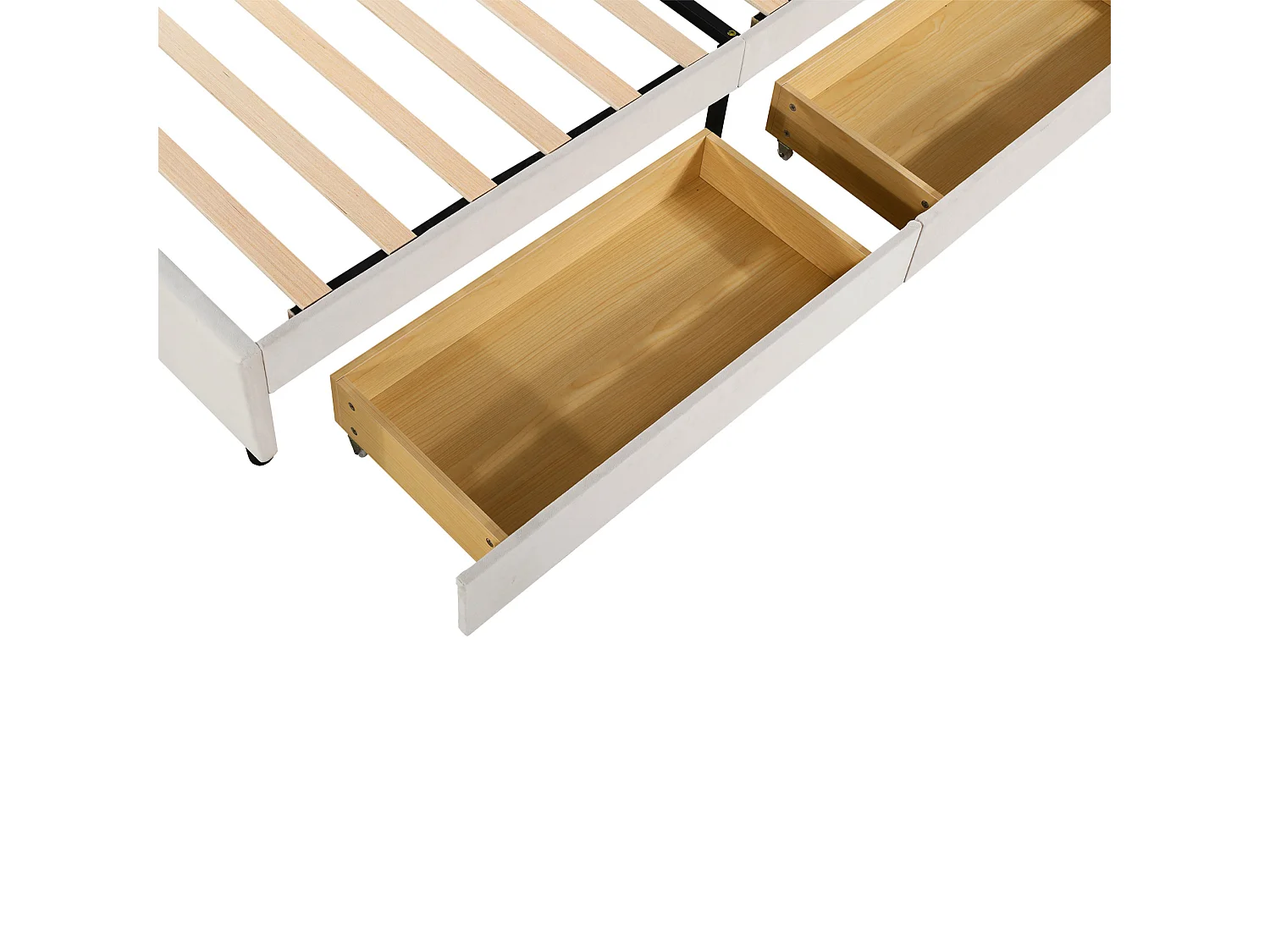 Cama de solteiro estofada em veludo com 2 gavetas - 90x200cm - cabeceira em formato de flor - com base de ripas - Bege