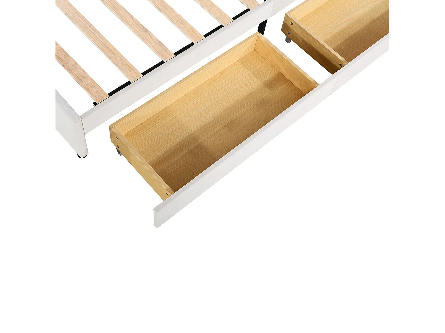 Lit double rembourré en velours avec 4 tiroirs - 140x200cm - tête de lit en forme de fleur - avec sommier à lattes - Beige