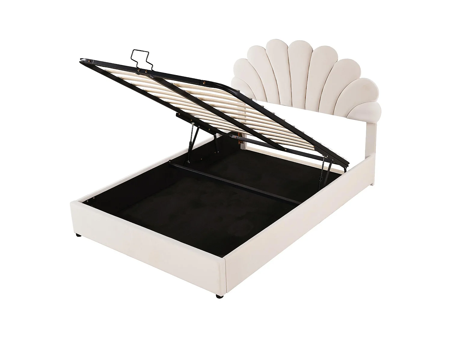 Mit Samt gepolstertes Stauraumbett – 140 x 200 cm – blumenförmiges Kopfteil – mit Lattenrost – Beige