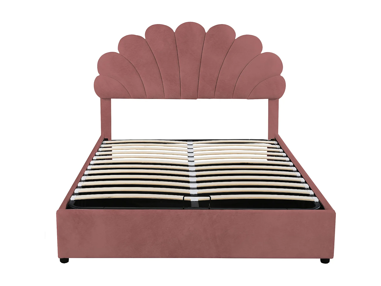 Fluweelzacht opbergbed - 140x200 cm - hoofdeinde in bloemvorm - met lattenbodem - Roze