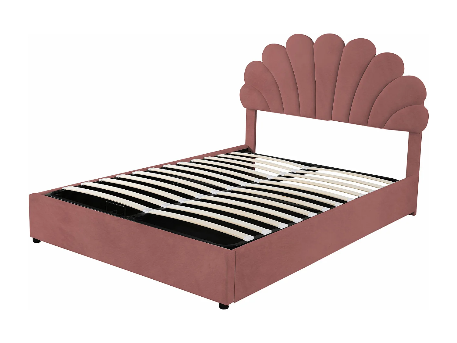 Fluweelzacht opbergbed - 140x200 cm - hoofdeinde in bloemvorm - met lattenbodem - Roze