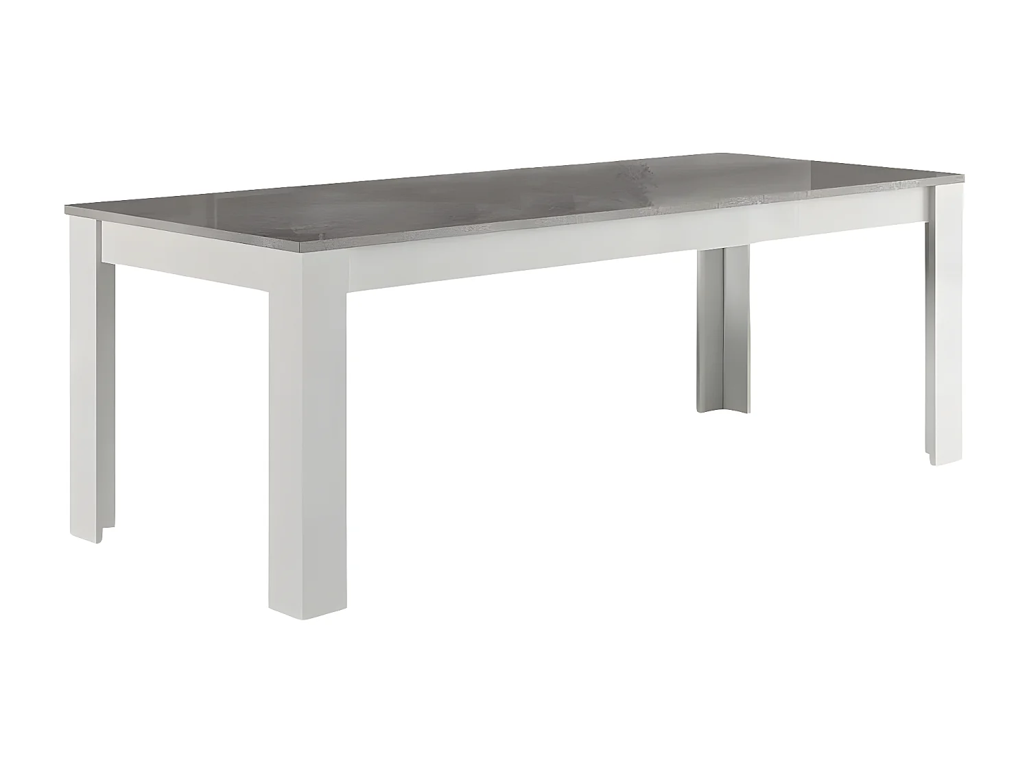 DENAE - Ensemble Séjour Blanc et Gris Marbré Table 190cm + Buffet 4 Portes