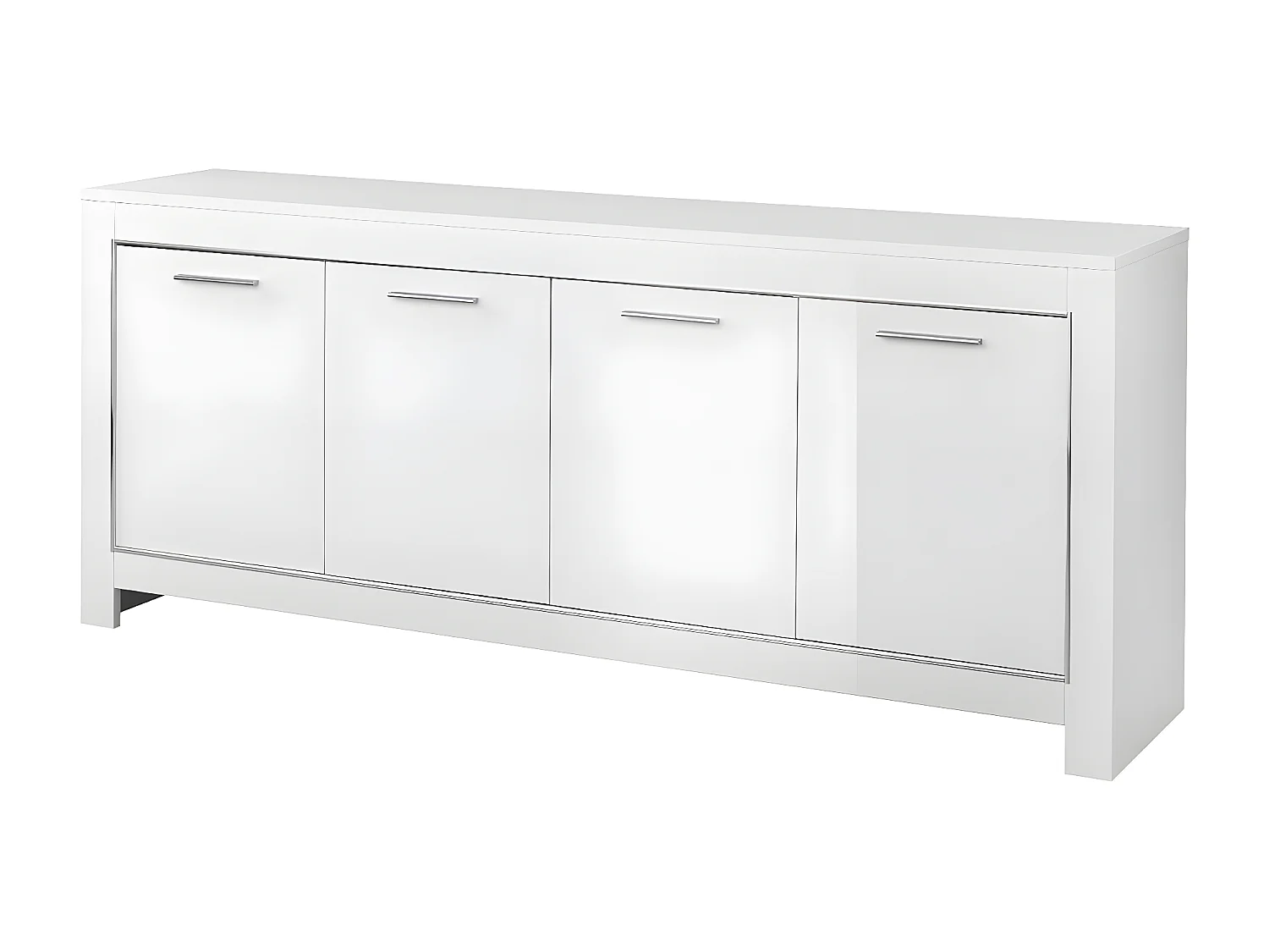 DENAE - Ensemble Séjour Laqué Blanc Brillant Table 190cm + Buffet 4 Portes