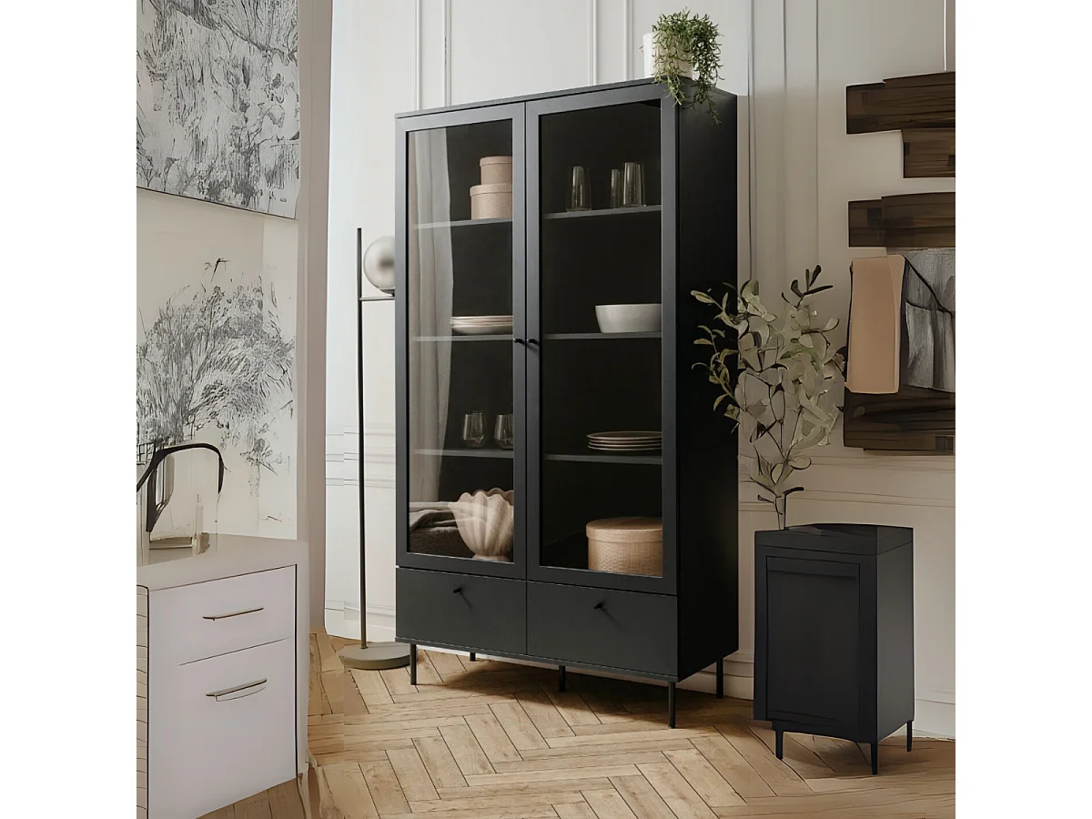 Vitrine 2 Portes Vitrées et 2 Tiroirs Bleu Marine H183 cm - BOGOTA