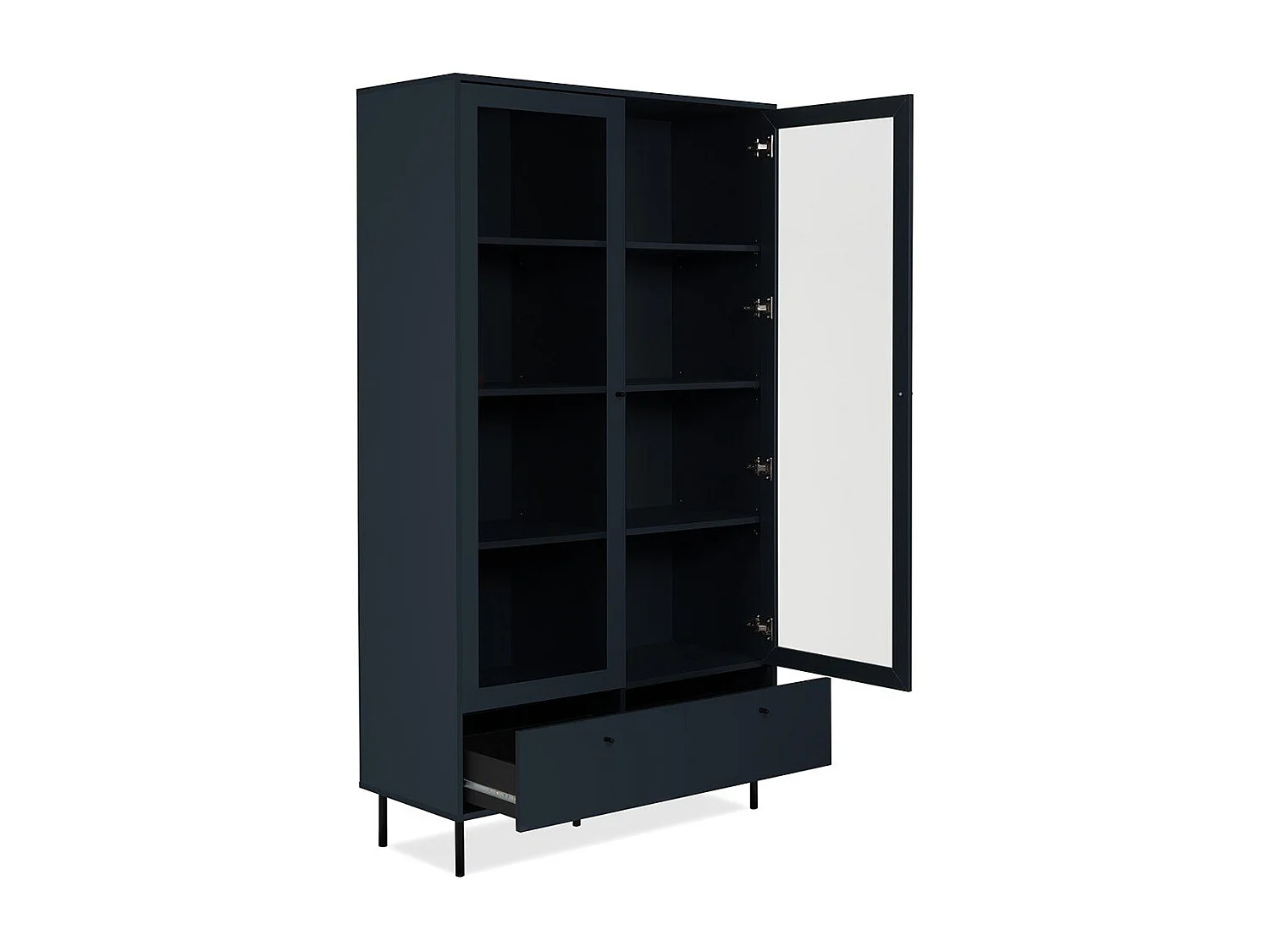 Vitrine 2 Glastüren und 2 Schubladen Marineblau H183 cm - BOGOTA