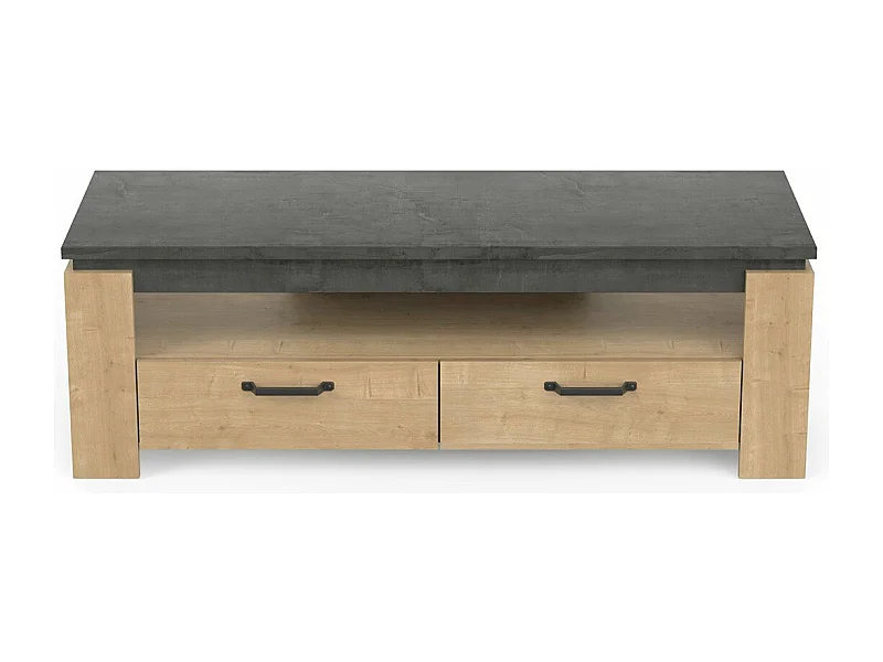 Meuble TV 2 tiroirs décor chêne et gris anthracite Austin - L140 cm