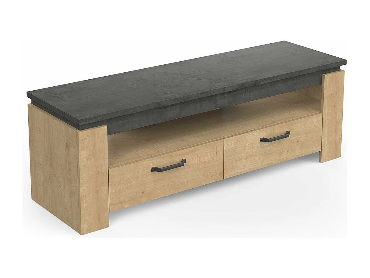 Meuble TV 2 tiroirs décor chêne et gris anthracite Austin - L140 cm