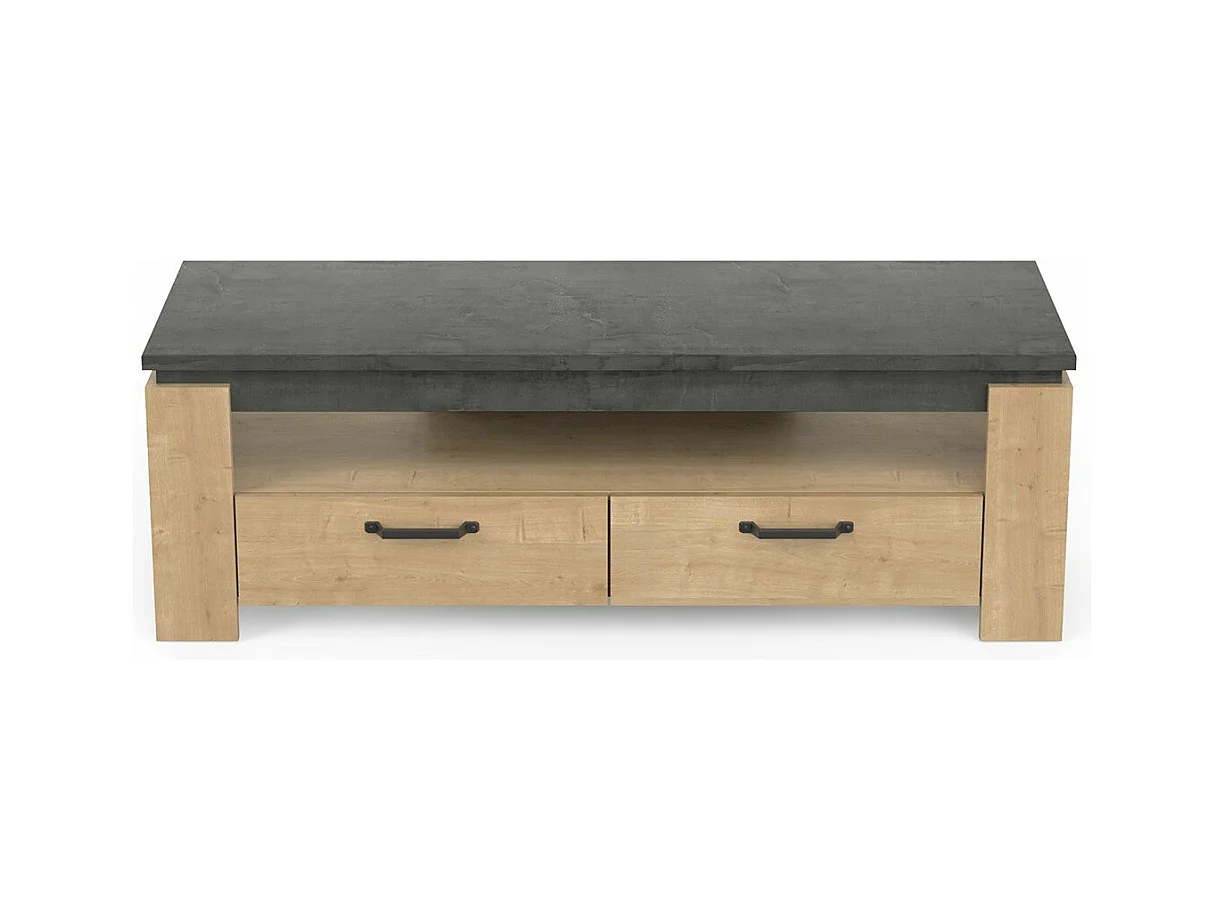 Meuble TV 2 tiroirs décor chêne et gris anthracite Austin - L140 cm