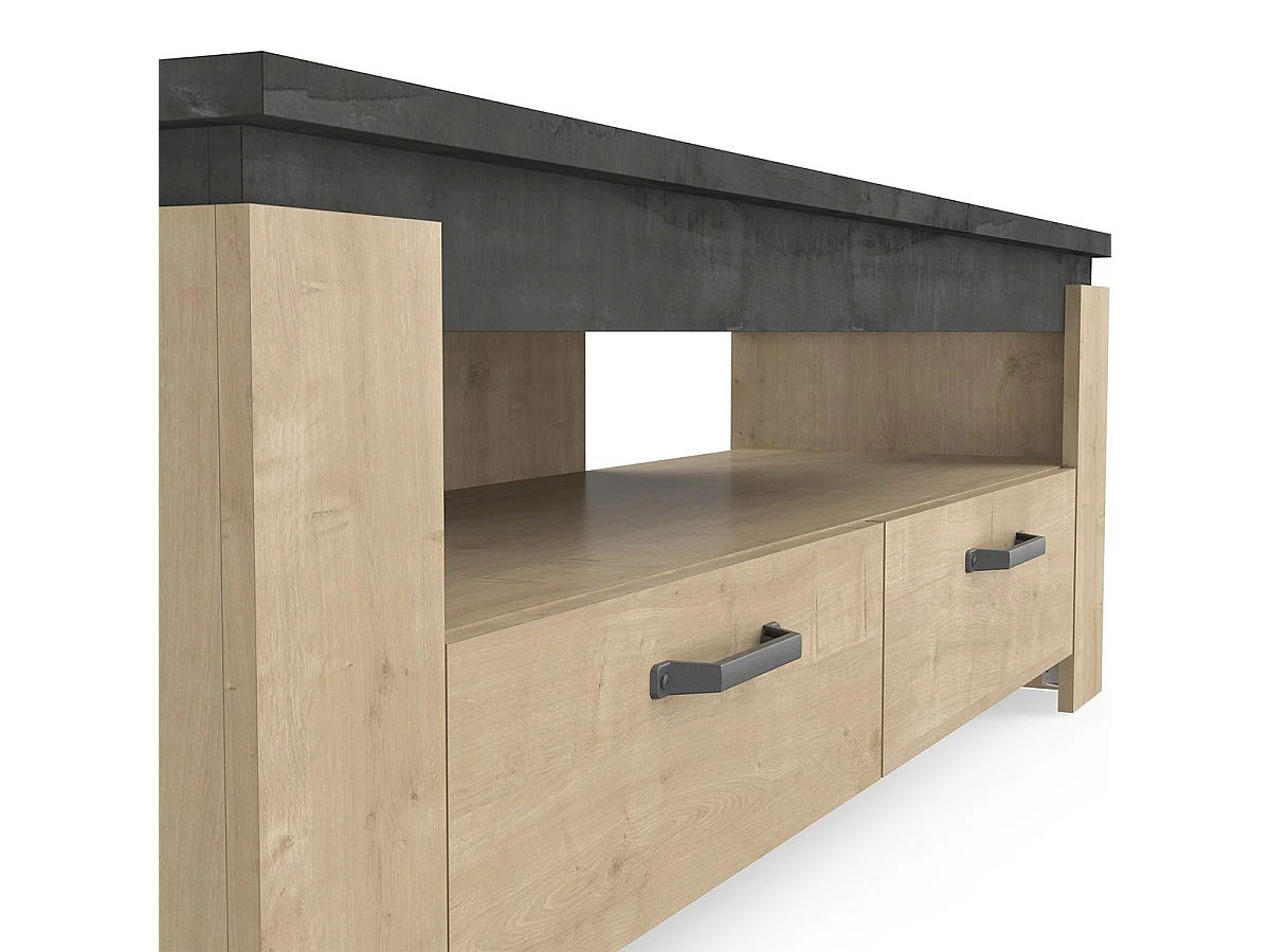 TV-meubel 2 laden eiken en antracietgrijs decor Austin - L140 cm