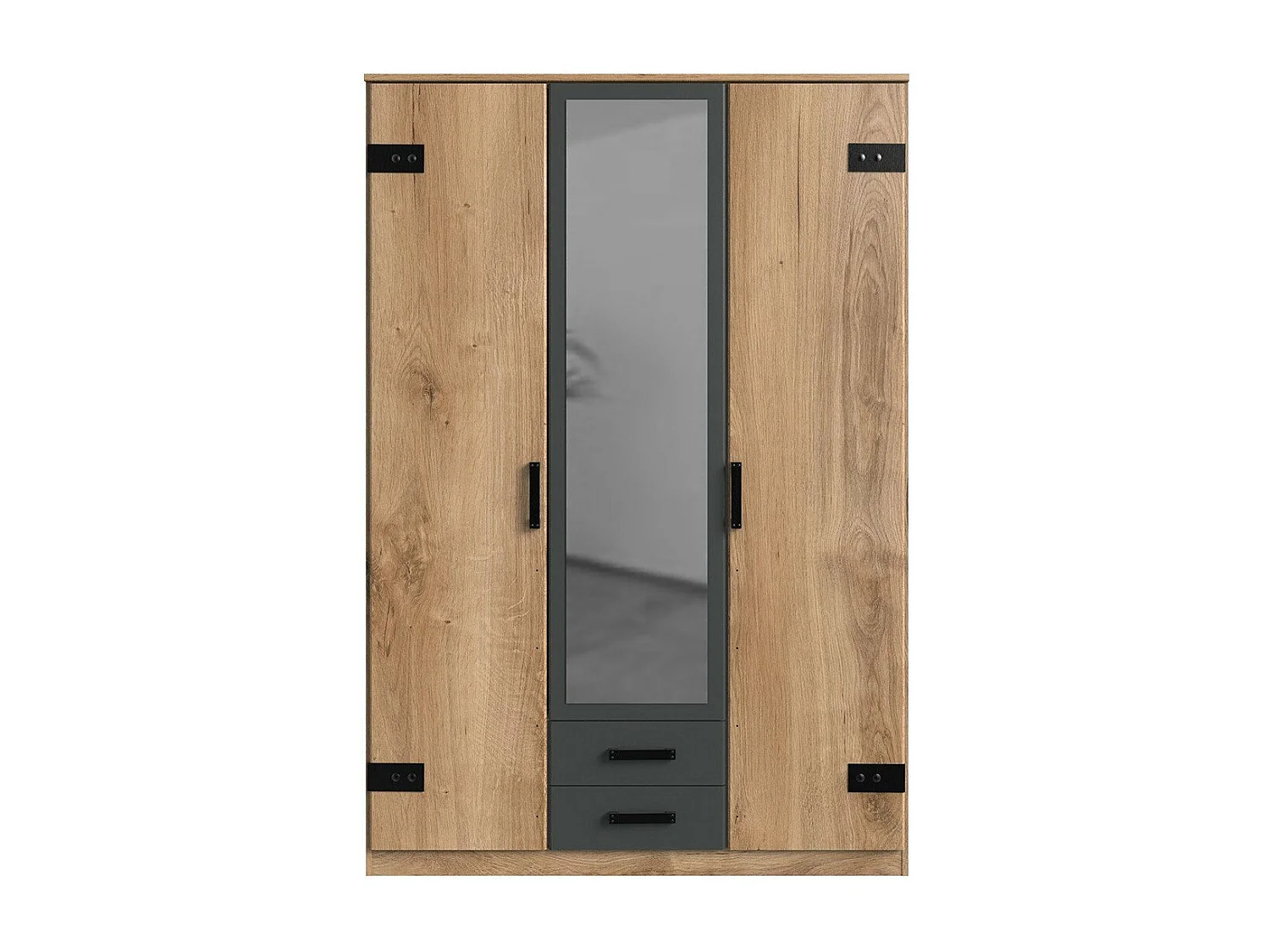 Armoire 2 portes décor chêne 1 porte miroir et 2 tiroirs - H198 cm
