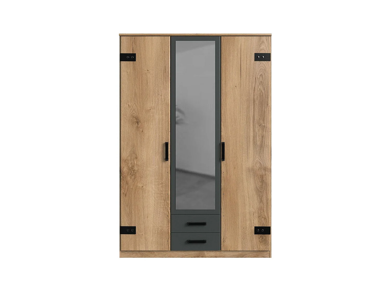 Armadio 2 ante decoro quercia 1 porta specchio e 2 cassetti - H198 cm