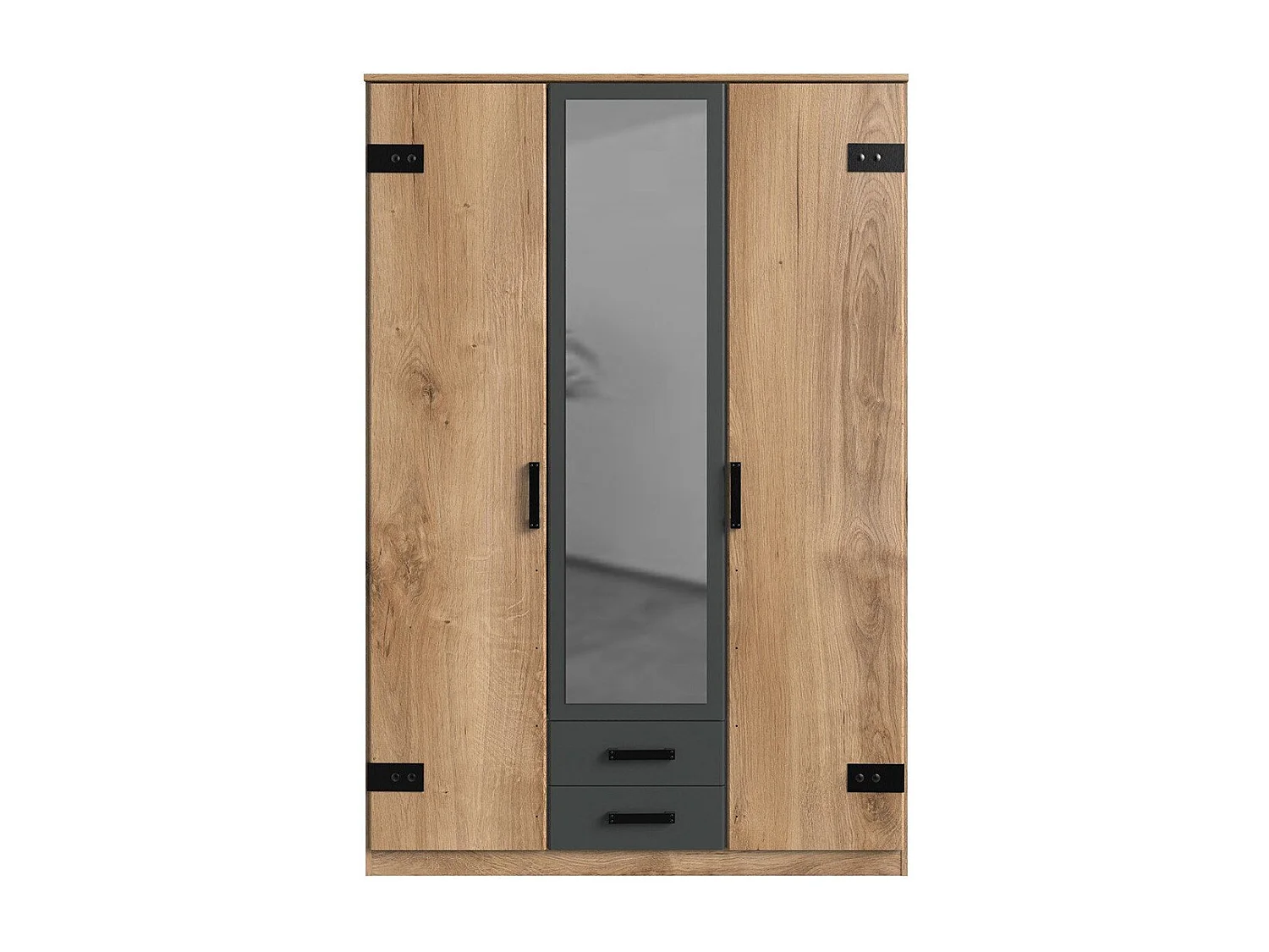 Armoire 2 portes décor chêne 1 porte miroir et 2 tiroirs - H198 cm