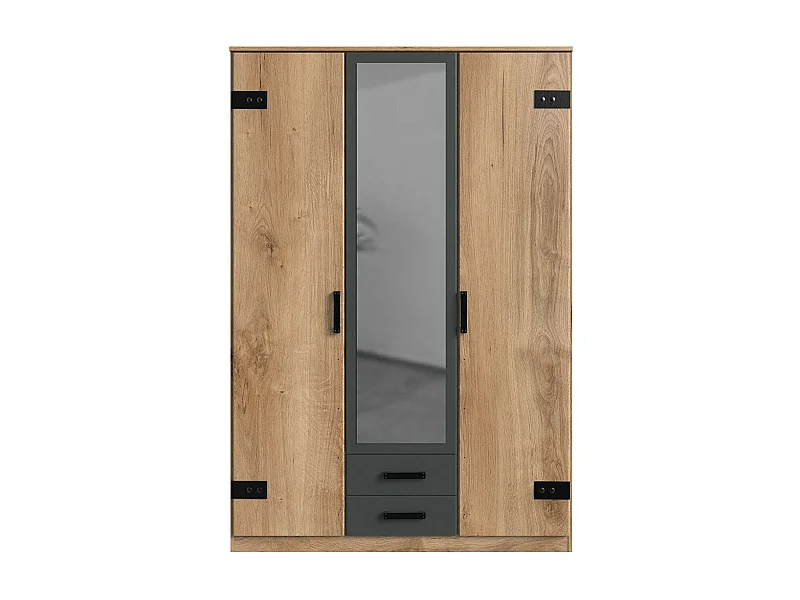 Armoire 2 portes décor chêne 1 porte miroir et 2 tiroirs - H198 cm