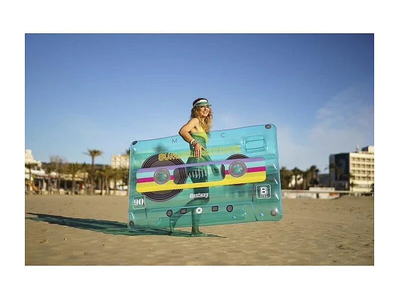 Materassino Gonfiabile per Spiaggia o Piscina Bestway Retro Beats 174x117 cm con Design Multicolore a Forma di Cassetta