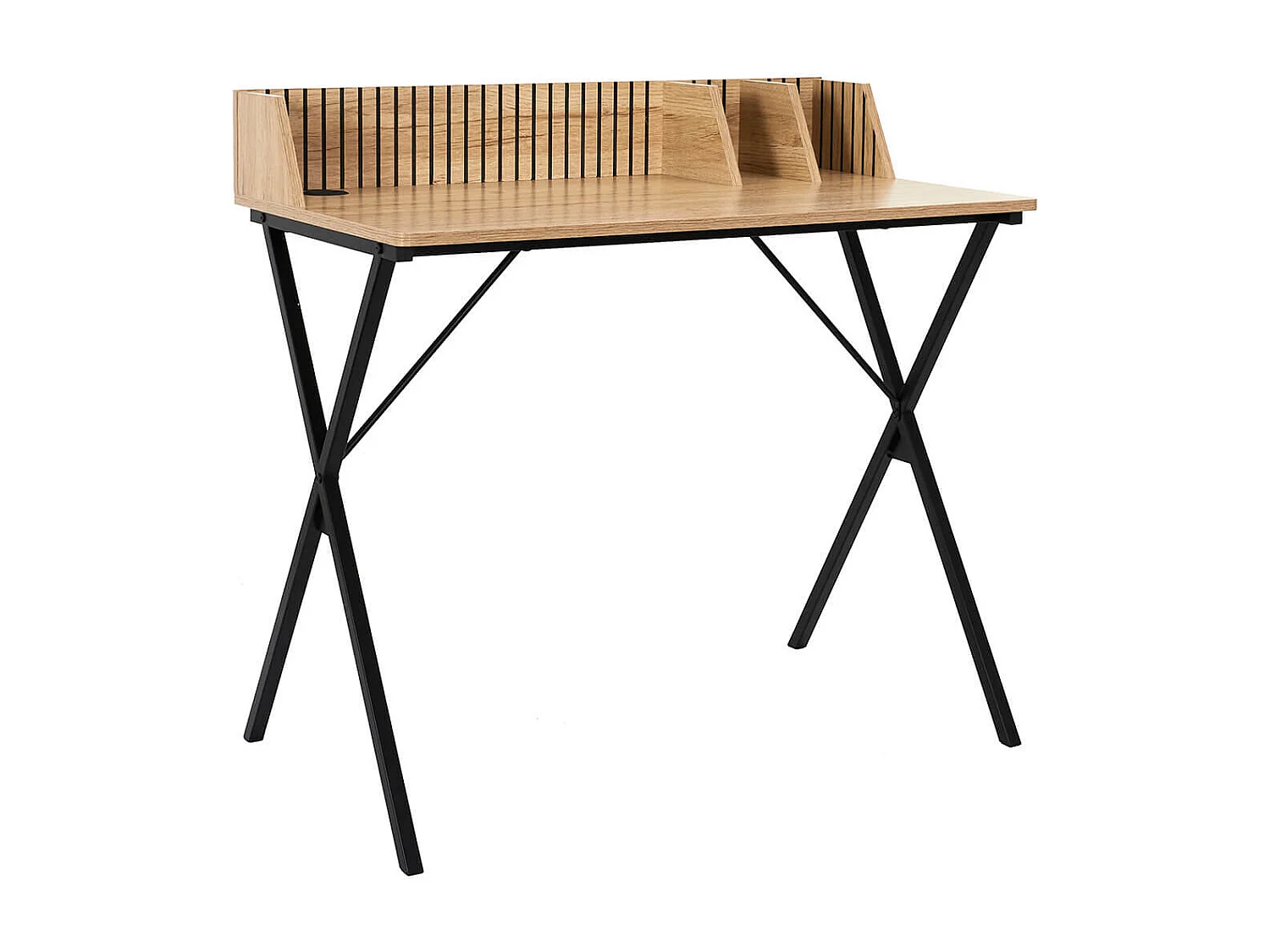 PAJAN - Bureau avec petits rangements Effet Bois avec Tasseaux