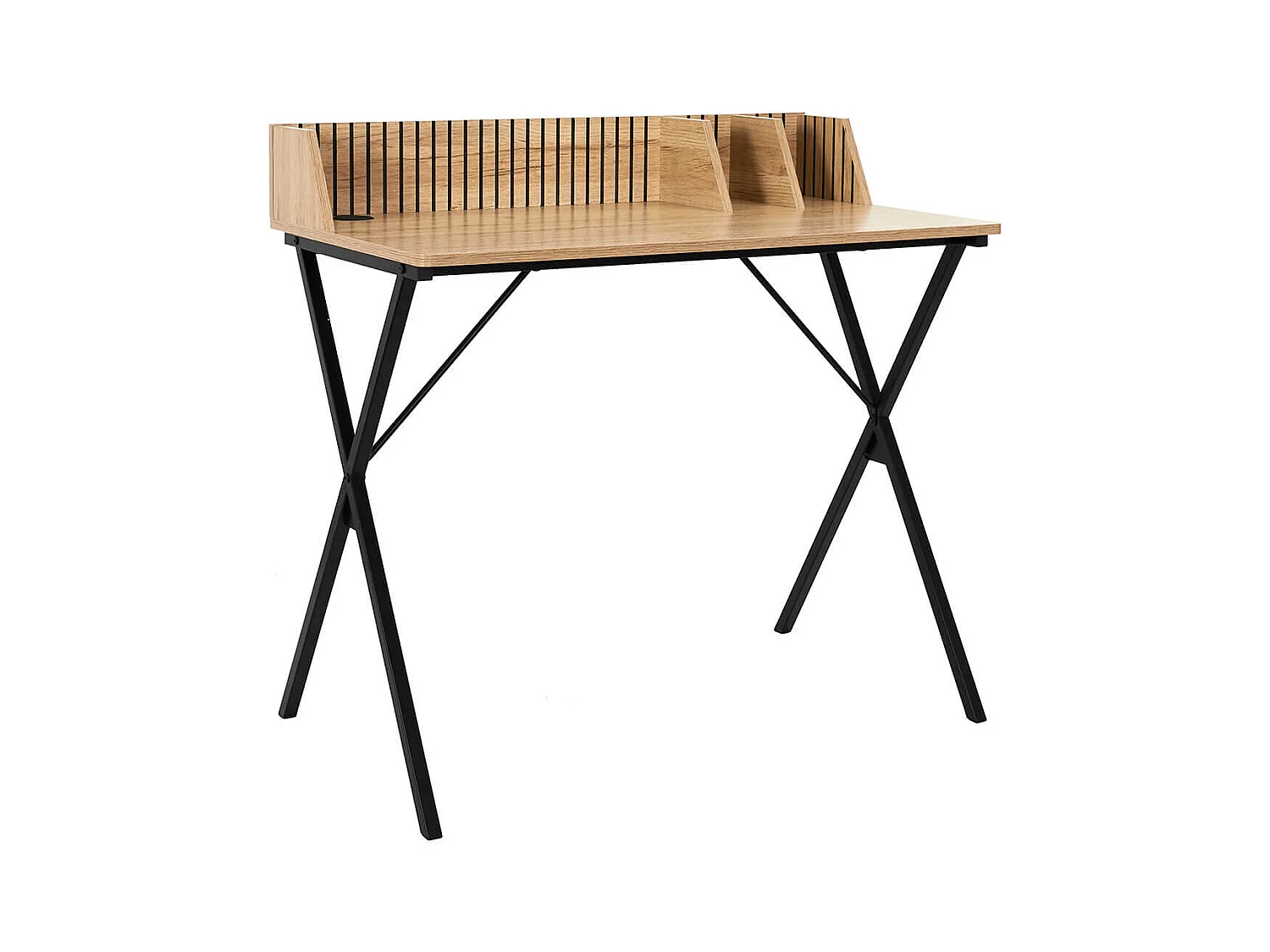 PAJAN - Bureau avec petits rangements Effet Bois avec Tasseaux