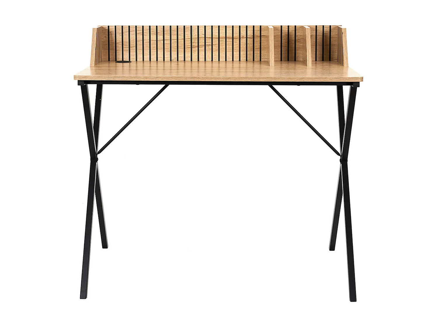 PAJAN - Bureau avec petits rangements Effet Bois avec Tasseaux