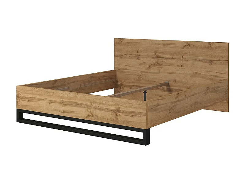 Cama adulto 180x200 estilo industrial - Colección MILOS. Color roble crudo y negro. Somier incluido