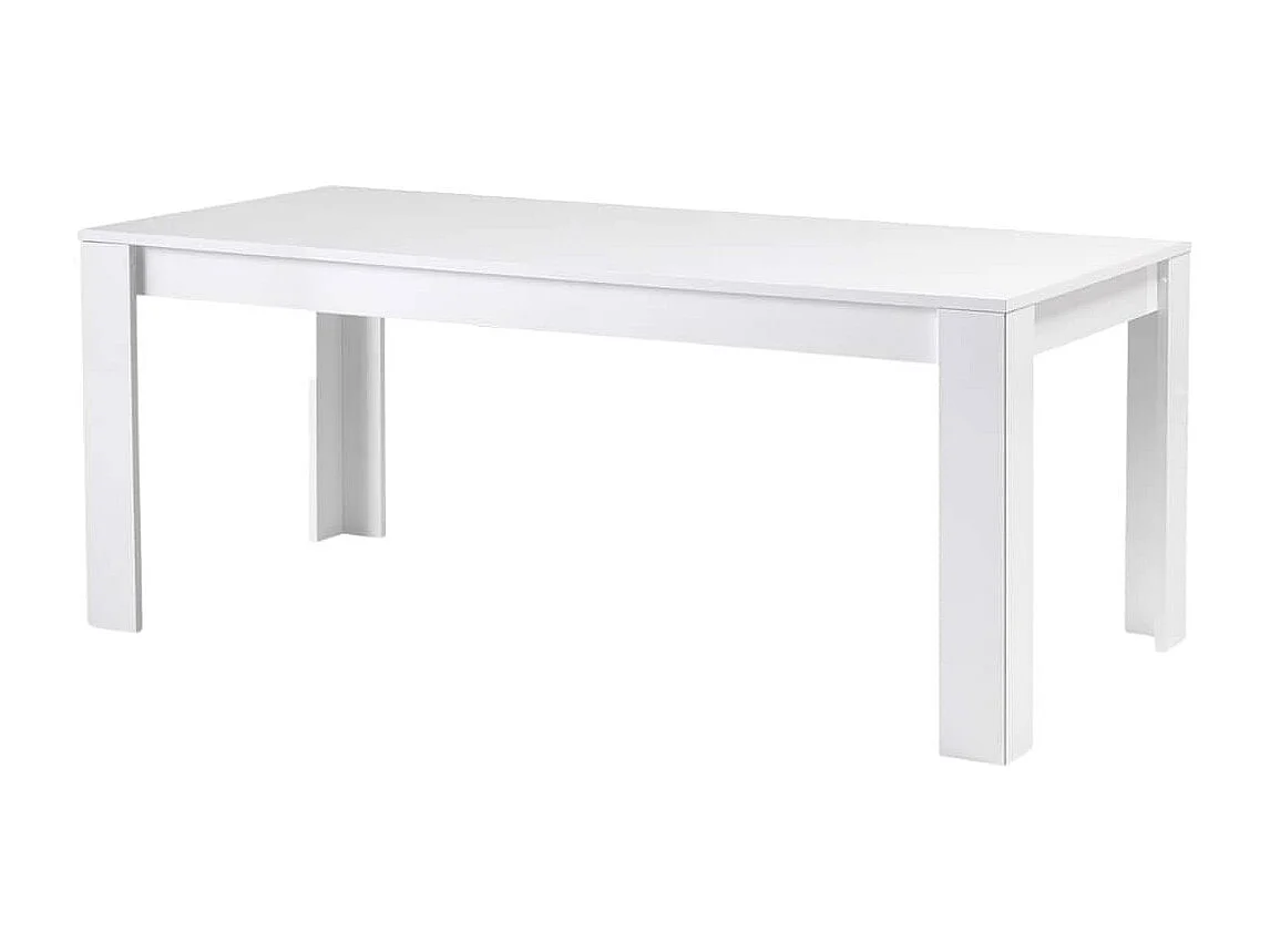 DENAE - Ensemble Séjour Laqué Blanc Brillant Table 190cm + Vitrine 4 Portes avec Leds