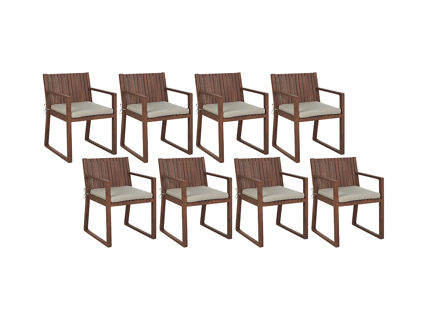 Lot de 8 chaises de jardin avec coussins SASSARI Acacia Taupe