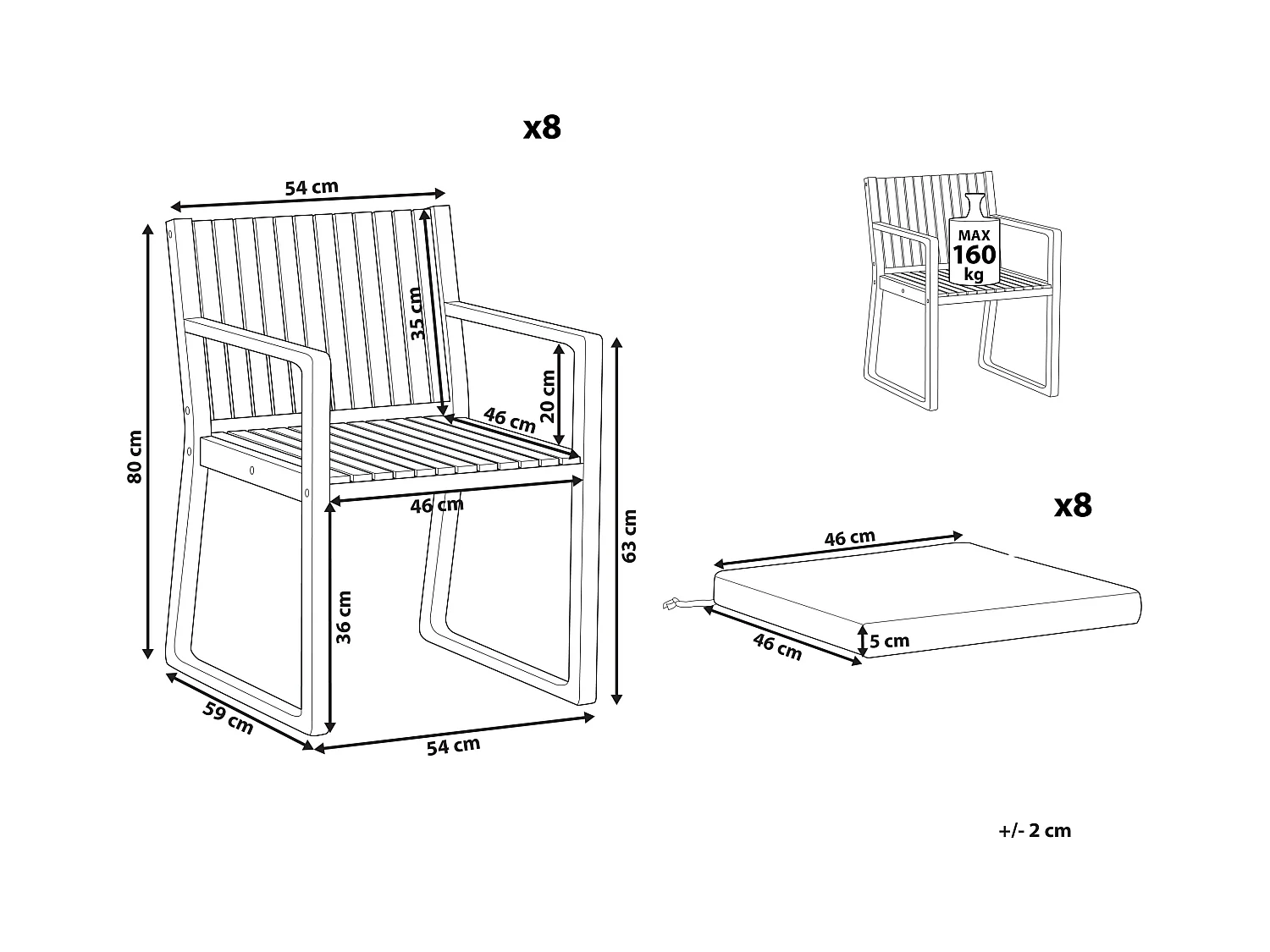 Gartenstuhl Set Akazienholz dunkelbraun mit Sitzkissen taupe 8 Stk. Sassari