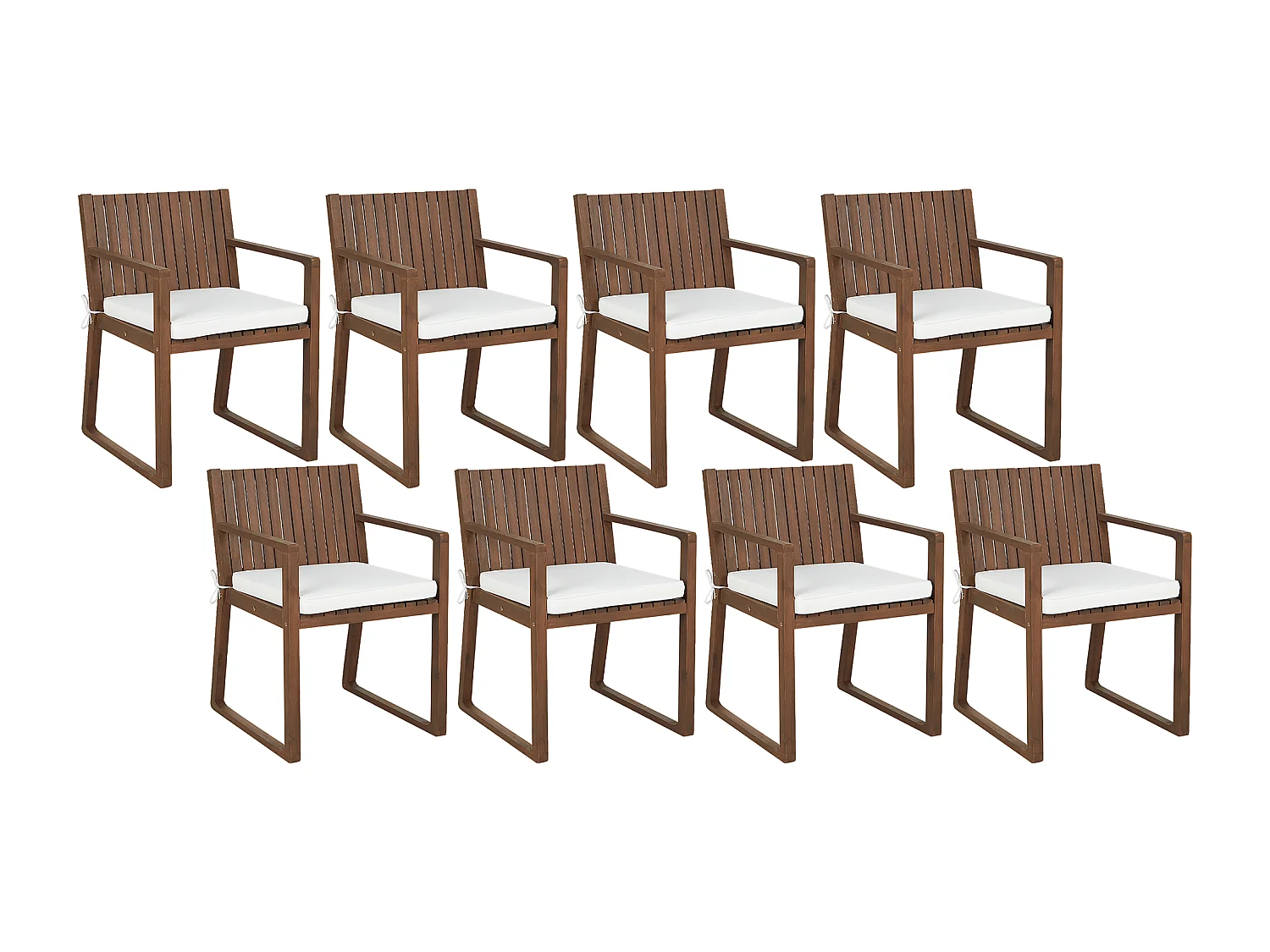 Lot de 8 chaises de jardin avec coussins SASSARI Acacia Blanc cassé
