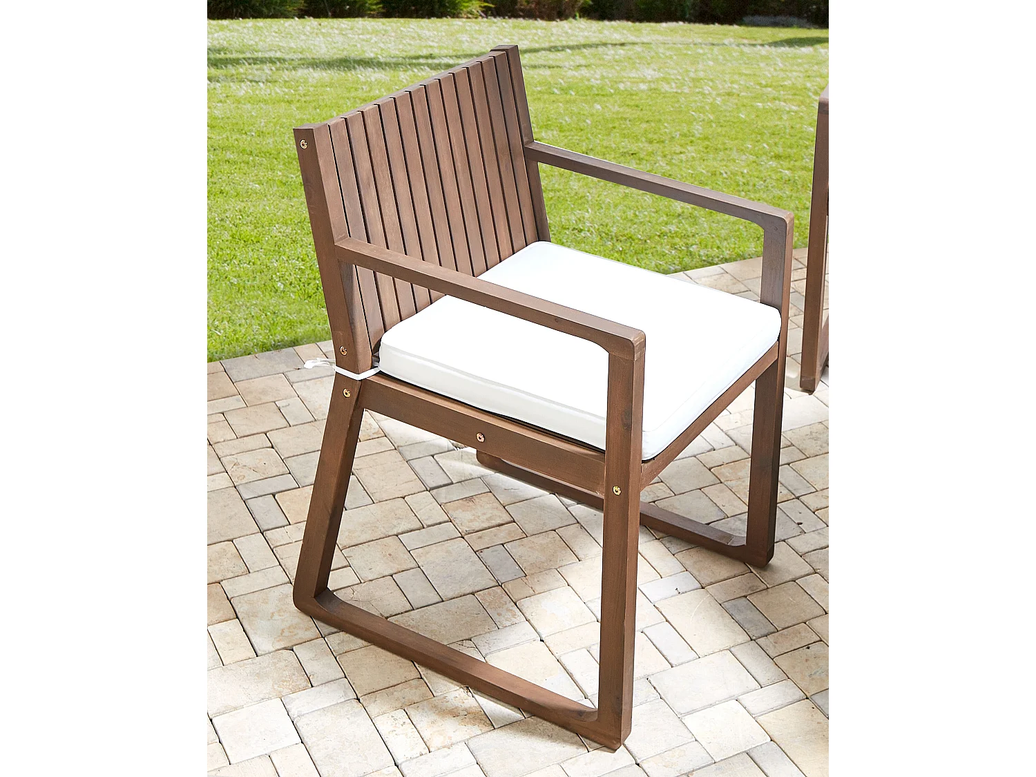 Lot de 8 chaises de jardin avec coussins SASSARI Acacia Blanc cassé