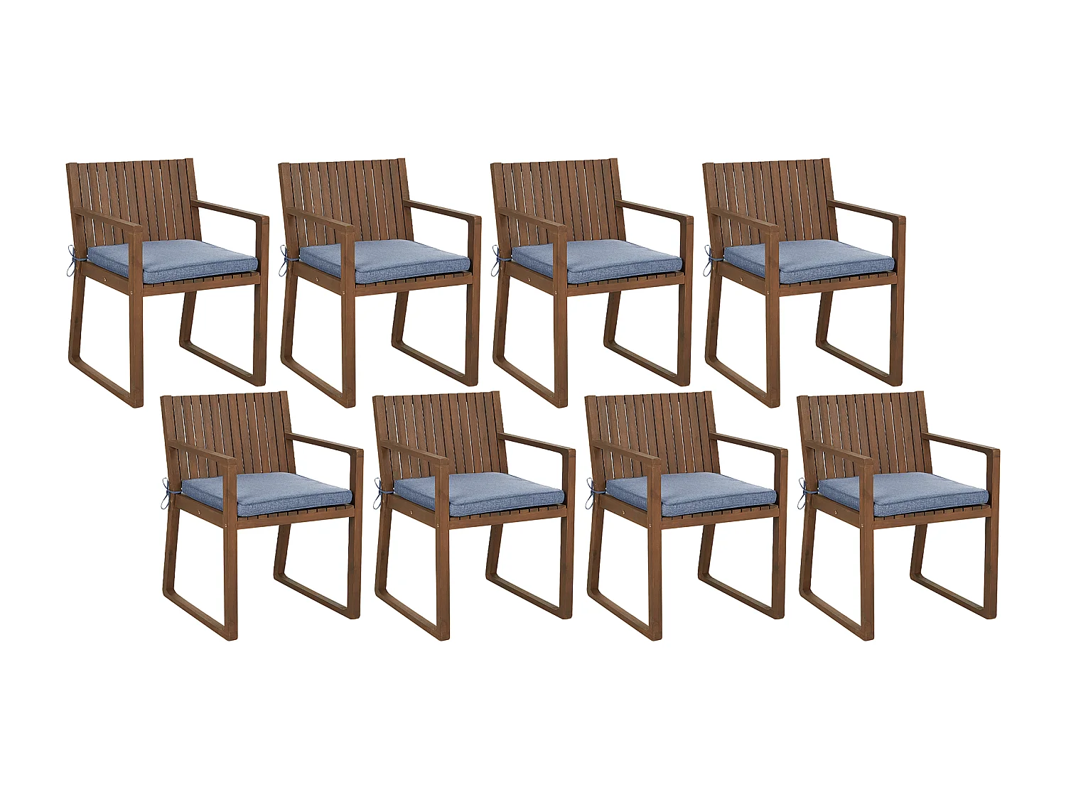 Lot de 8 chaises de jardin avec coussins SASSARI Acacia Bleu