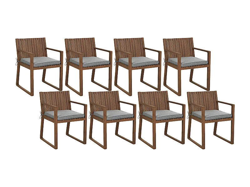 Lot de 8 chaises de jardin avec coussins SASSARI Acacia Gris
