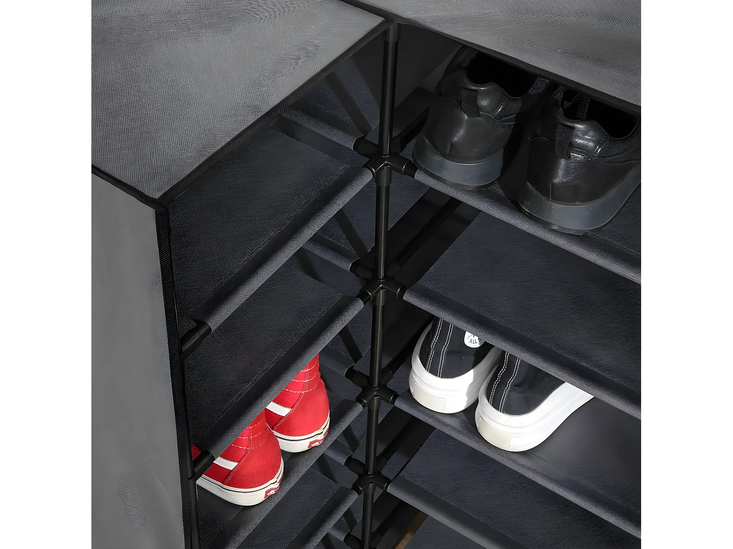 Meuble à chaussures d'angle en intissé et métal - H107 cm