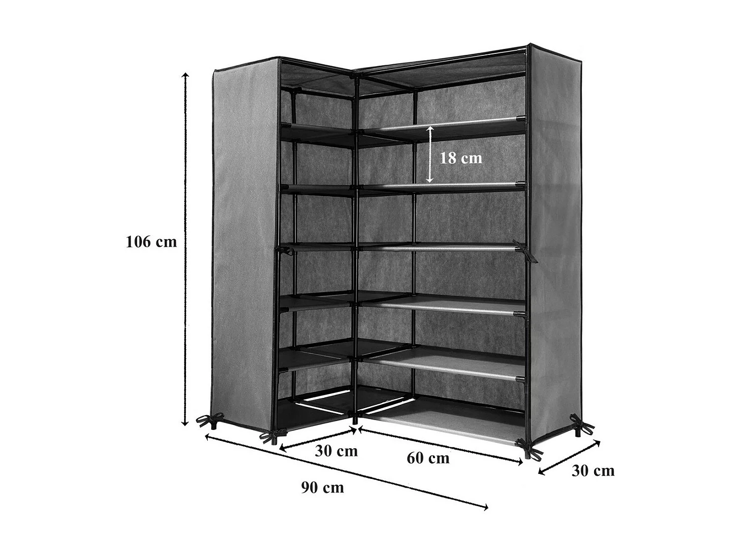 Meuble à chaussures d'angle en intissé et métal - H107 cm