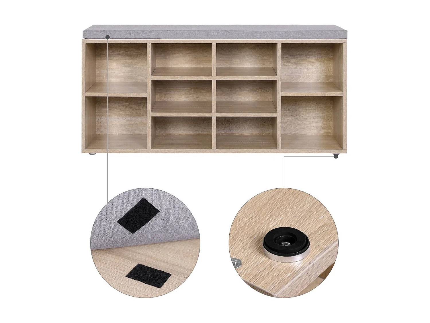 Banc à Chaussures 10 Niches Décor Bois - L104 cm