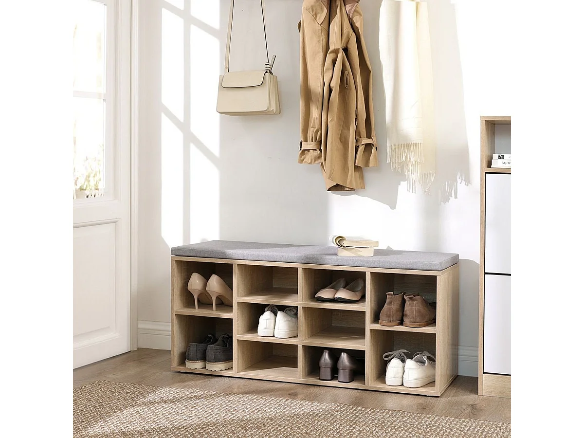 Banc à Chaussures 10 Niches Décor Bois - L104 cm
