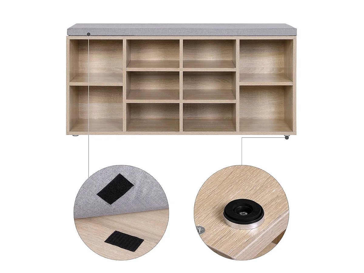Banc à Chaussures 10 Niches Décor Bois - L104 cm