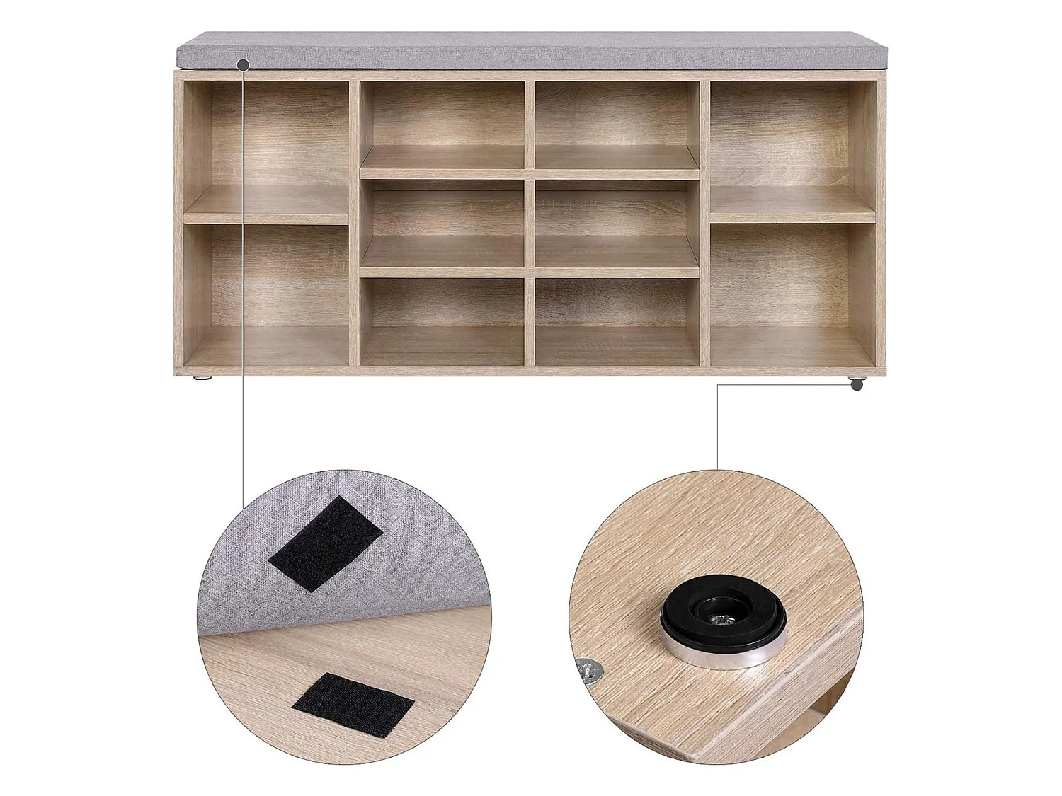 Banc à Chaussures 10 Niches Décor Bois - L104 cm