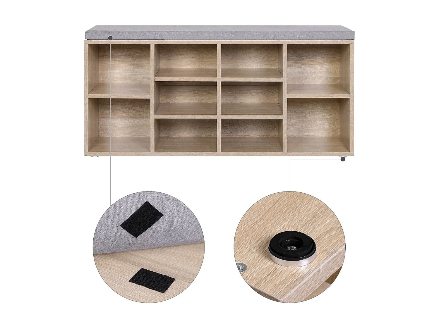 Banco de Sapatos 10 Nichos Decoração Madeira - L104 cm