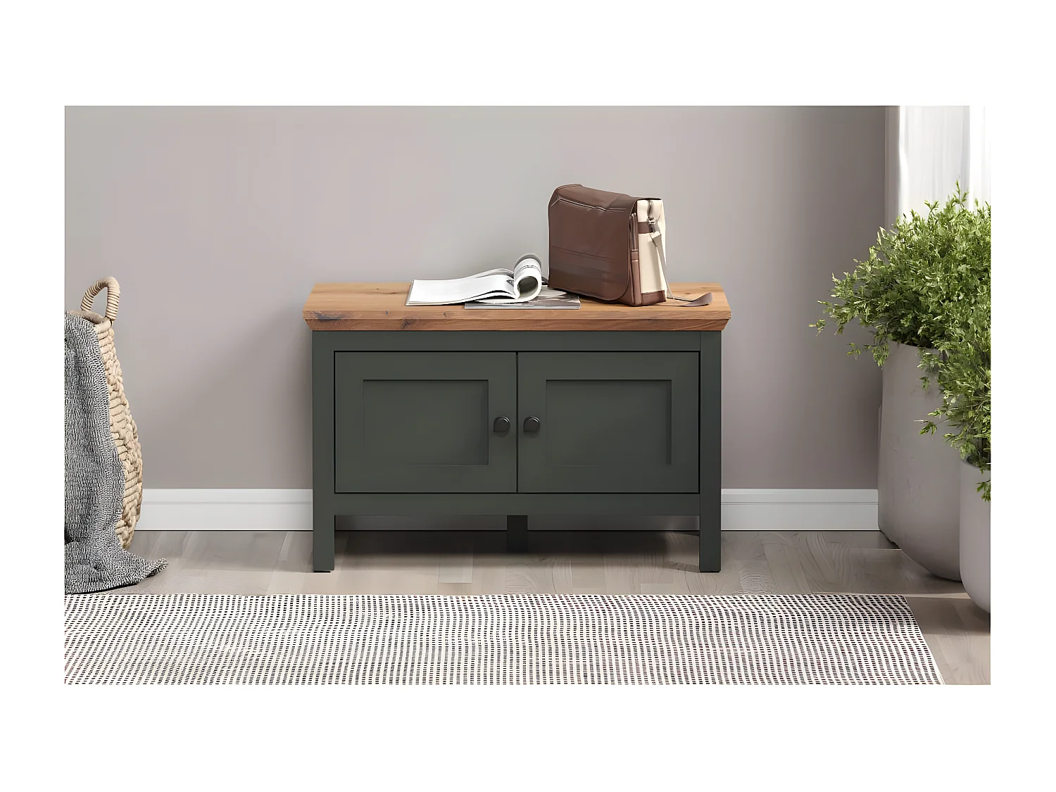 Banc avec rangement 2 portes et 2 compartiments à l'intérieur L77 cm - Stanton