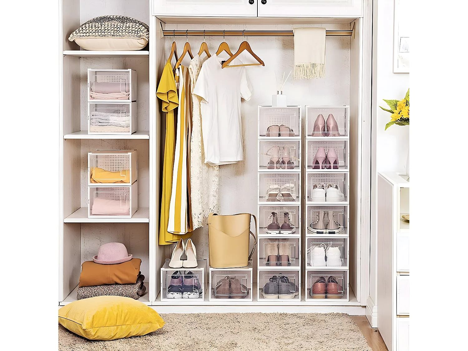 Lot de 18 boîtes à chaussures en plastique transparents empilables