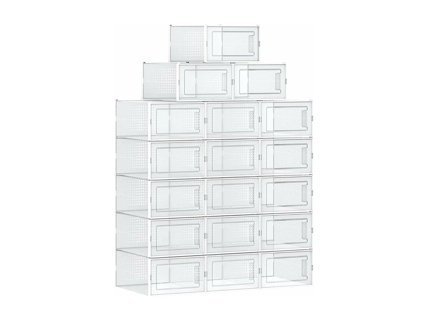 Lot de 18 boîtes à chaussures en plastique transparents empilables