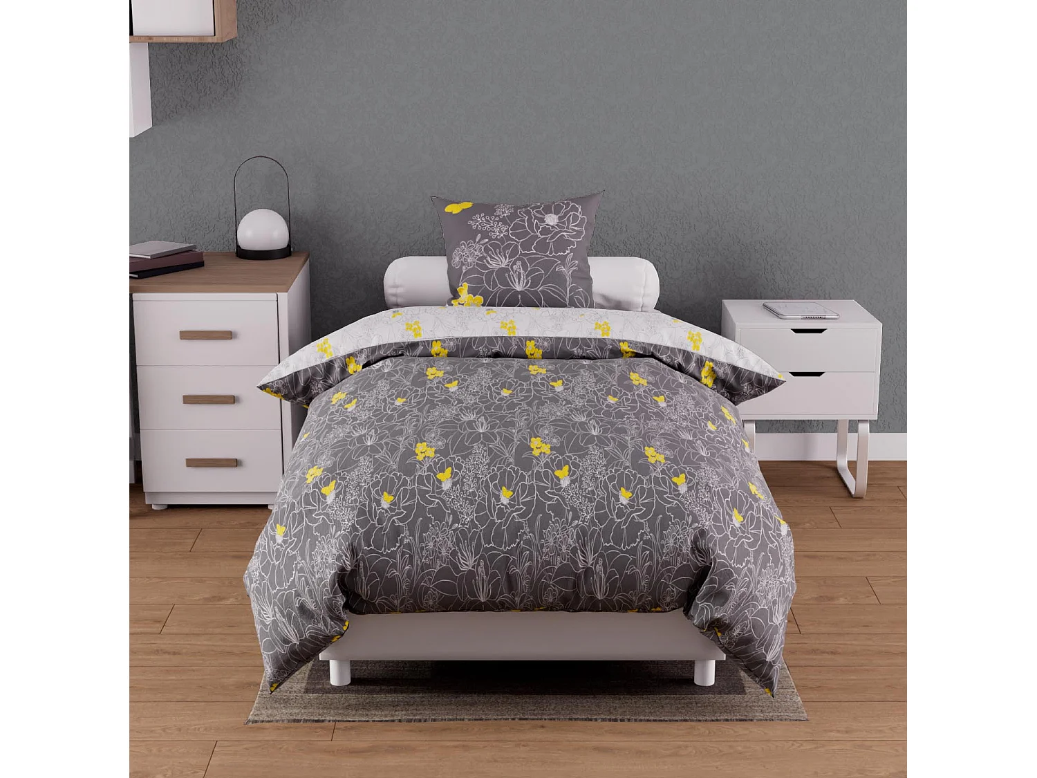 Parure Housse de couette 140x200 cm LISA Anthracite 57 fils/ cm2, par Soleil d'Ocre