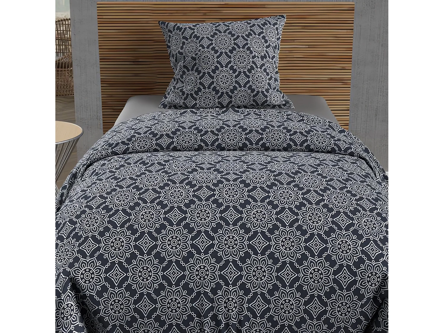 Set funda nórdica de algodón 57 hilos 140x200 cm ESMERALDA marine