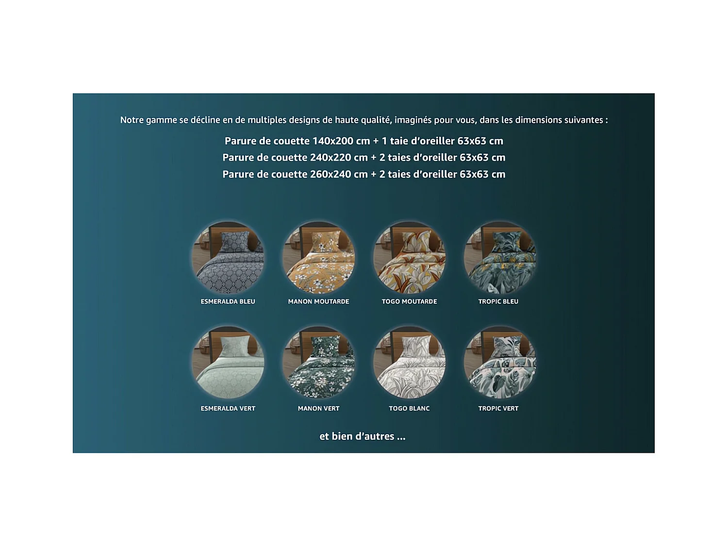 Parure housse de couette 260x240 cm en coton 57 Fils PAON bleu, par Soleil d'ocre