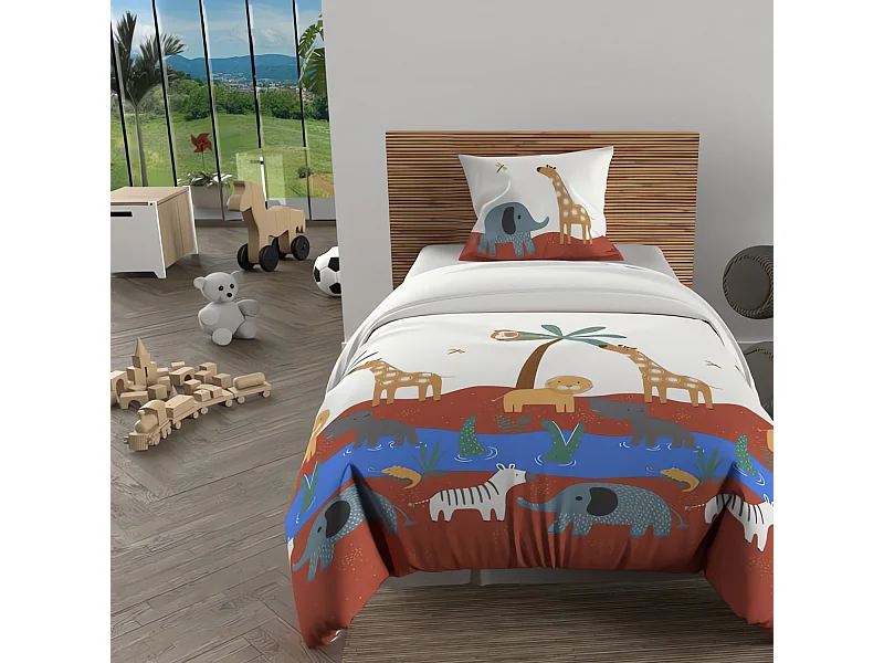 Set funda nórdica 140x200 cm SAVANE Ladrillo, 100% algodón 57 hilos/cm2