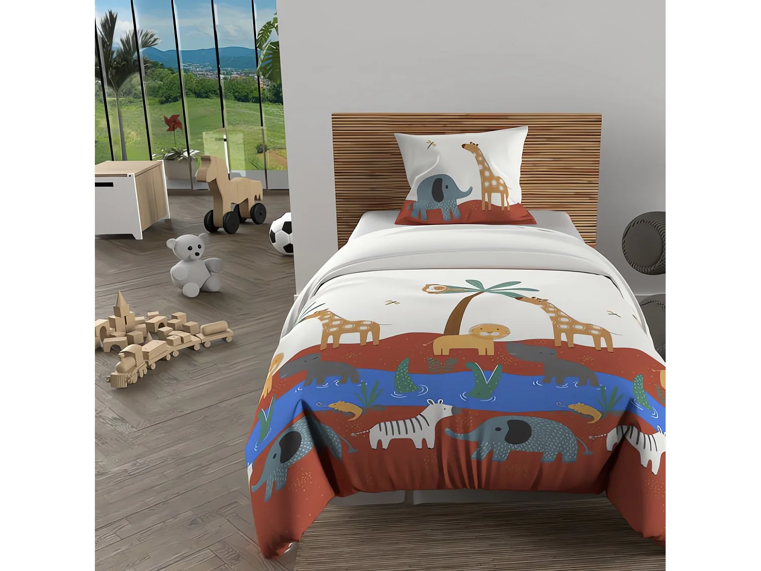 Set funda nórdica 140x200 cm SAVANE Ladrillo, 100% algodón 57 hilos/cm2