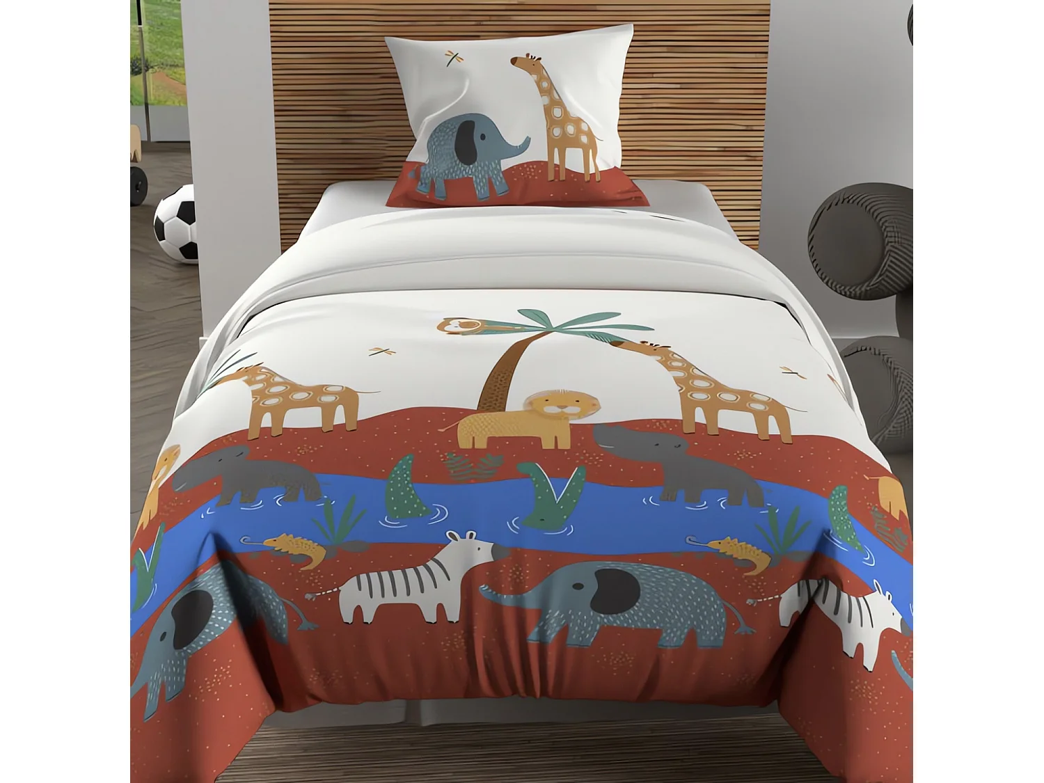 Set funda nórdica 140x200 cm SAVANE Ladrillo, 100% algodón 57 hilos/cm2