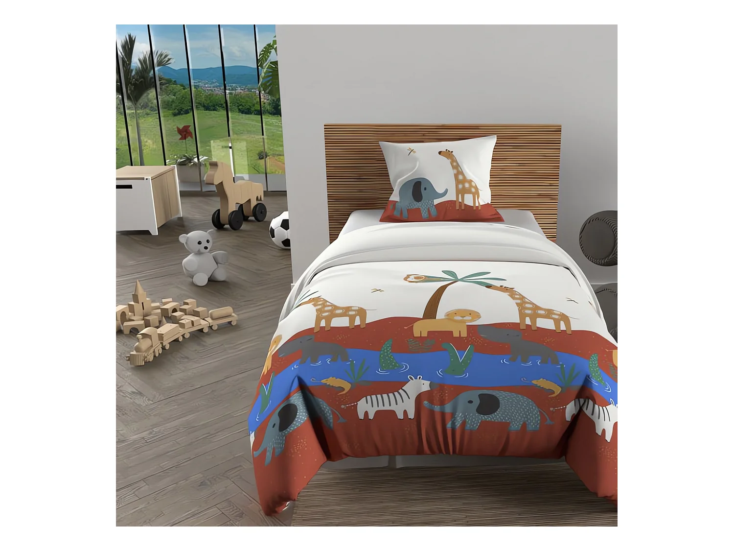 Parure housse de couette 140x200 cm SAVANE brique, 100% coton 57 fils/cm2, par Soleil d'Ocre
