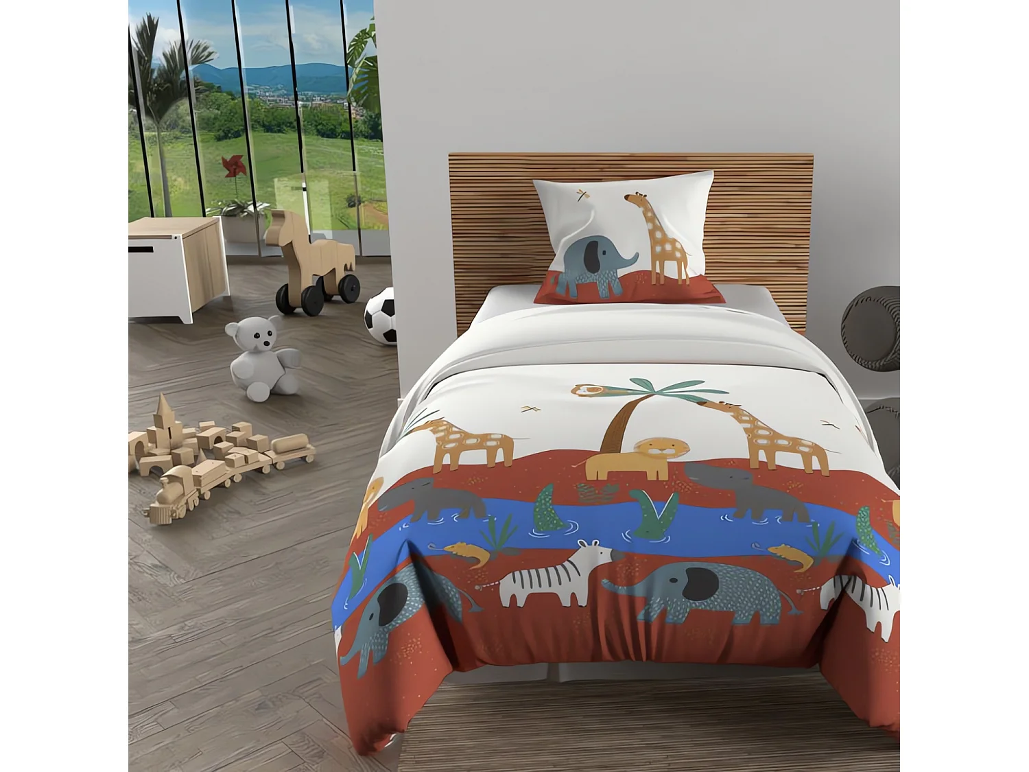 Set funda nórdica 140x200 cm SAVANE Ladrillo, 100% algodón 57 hilos/cm2