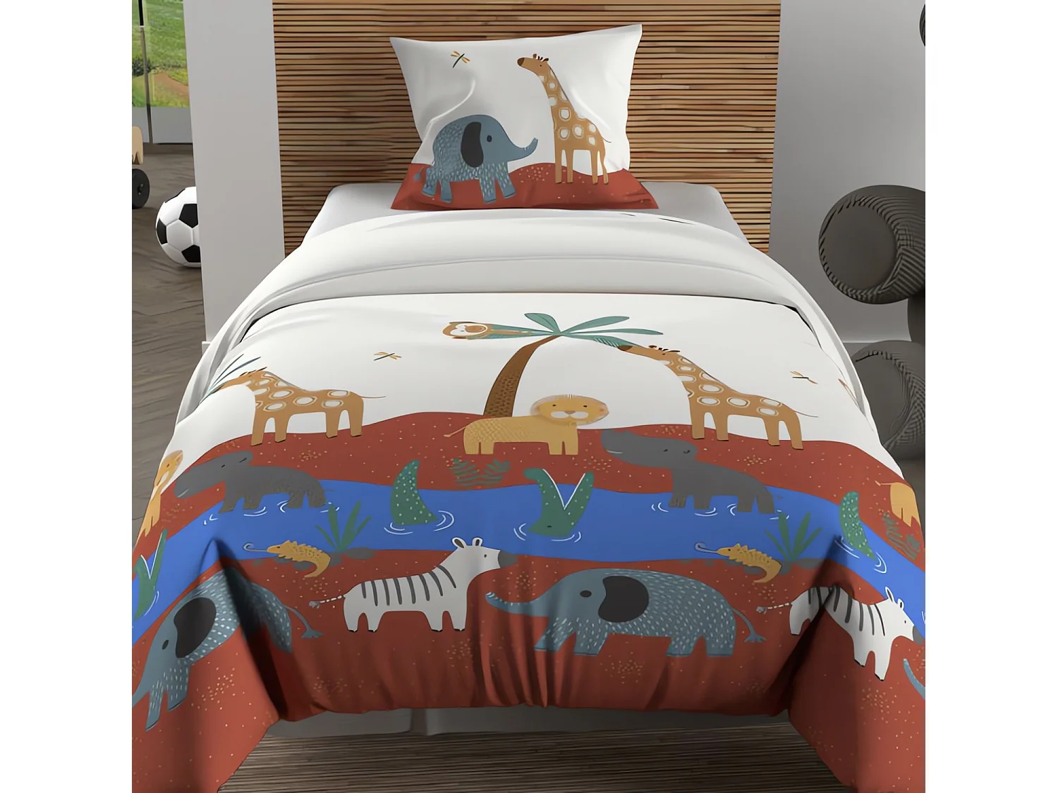 Set funda nórdica 140x200 cm SAVANE Ladrillo, 100% algodón 57 hilos/cm2